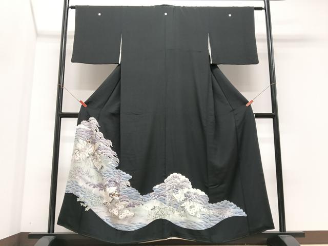 平和屋着物■豪華黒留袖　駒刺繍　飛鶴浜松文　金銀彩　正絹　逸品　CABM2231xe
