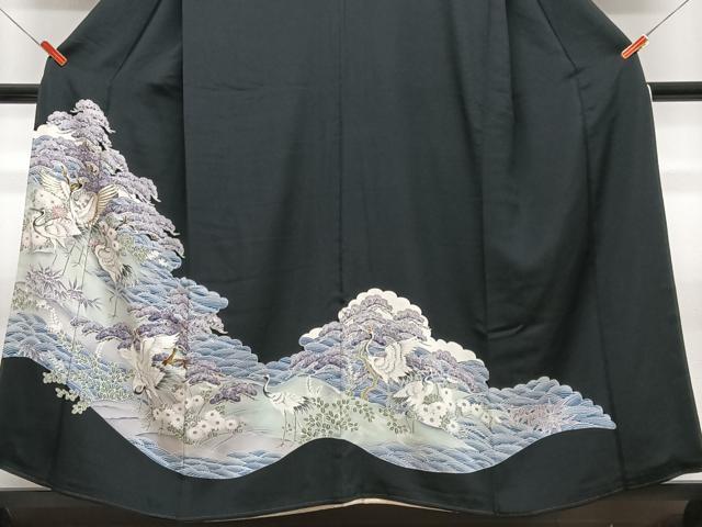 平和屋着物■豪華黒留袖　駒刺繍　飛鶴浜松文　金銀彩　正絹　逸品　CABM2231xe