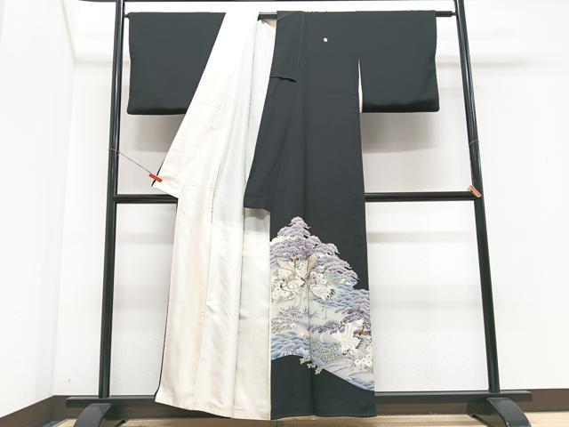 平和屋着物■豪華黒留袖　駒刺繍　飛鶴浜松文　金銀彩　正絹　逸品　CABM2231xe