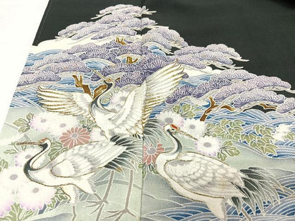 平和屋着物■豪華黒留袖　駒刺繍　飛鶴浜松文　金銀彩　正絹　逸品　CABM2231xe