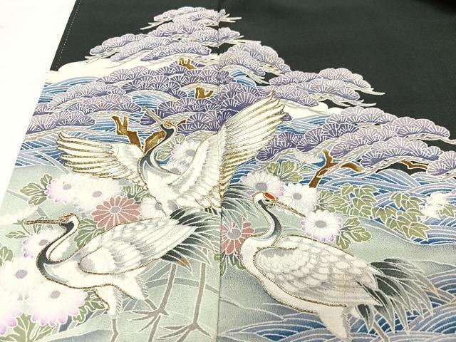 平和屋着物■豪華黒留袖　駒刺繍　飛鶴浜松文　金銀彩　正絹　逸品　CABM2231xe