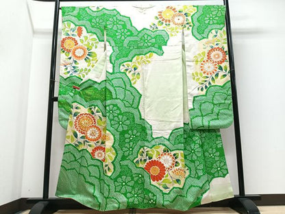 平和屋着物■豪華振袖　駒刺繍　絞り　草花文　金銀彩　正絹　逸品　CABM2233xe