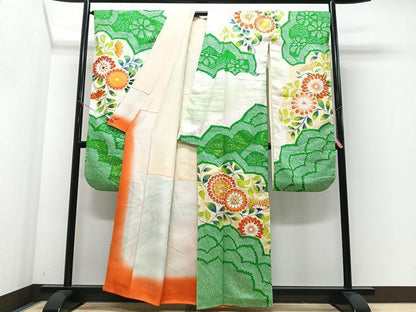 平和屋着物■豪華振袖　駒刺繍　絞り　草花文　金銀彩　正絹　逸品　CABM2233xe