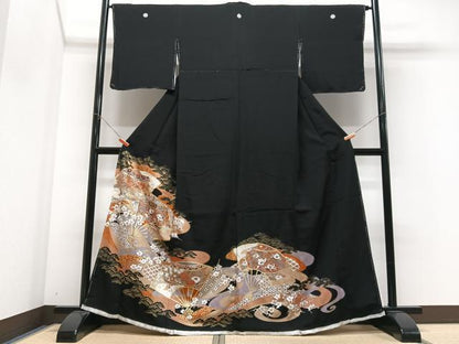 平和屋着物■豪華黒留袖　駒刺繍　扇面花文　金彩　正絹　逸品　未使用　CABM2237xe