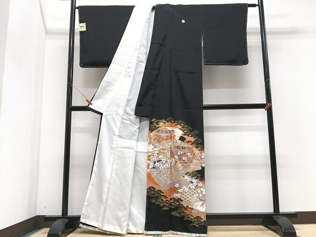 平和屋着物■豪華黒留袖　駒刺繍　扇面花文　金彩　正絹　逸品　未使用　CABM2237xe