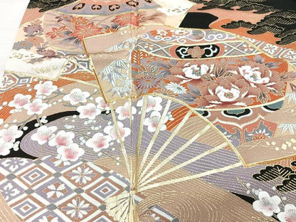 平和屋着物■豪華黒留袖　駒刺繍　扇面花文　金彩　正絹　逸品　未使用　CABM2237xe