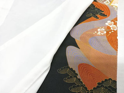 平和屋着物■豪華黒留袖　駒刺繍　扇面花文　金彩　正絹　逸品　未使用　CABM2237xe