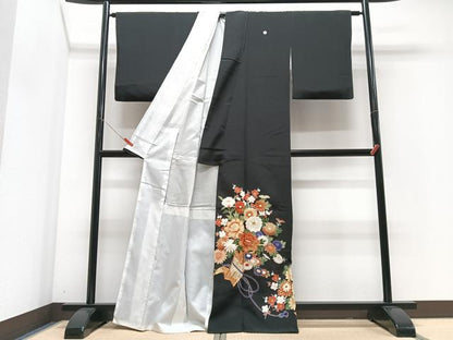 平和屋着物■豪華黒留袖　駒刺繍　花籠文　金銀彩　正絹　逸品　CABM2238xe
