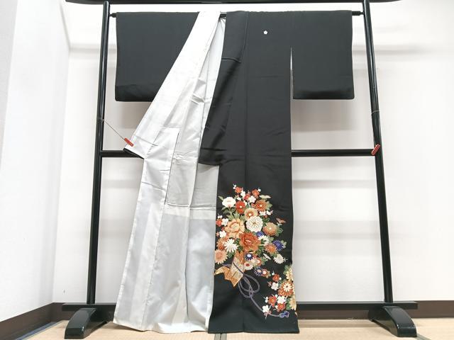 平和屋着物■豪華黒留袖　駒刺繍　花籠文　金銀彩　正絹　逸品　CABM2238xe