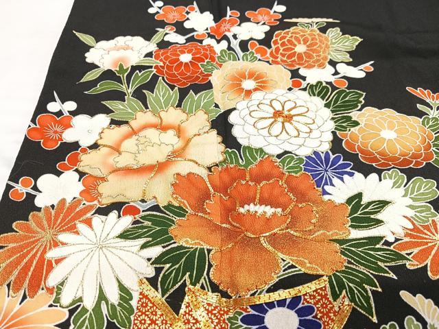 平和屋着物■豪華黒留袖　駒刺繍　花籠文　金銀彩　正絹　逸品　CABM2238xe