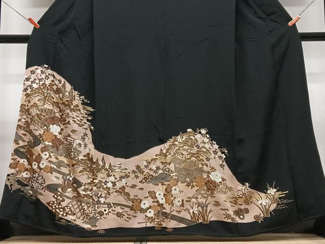 平和屋着物■豪華黒留袖　風景文　金彩　正絹　逸品　CABM2239xe