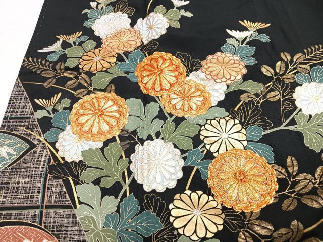 平和屋着物■豪華黒留袖　駒刺繍　草花文　金銀彩　正絹　逸品　CABM2244xe