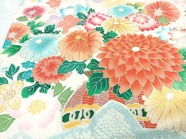 平和屋着物■豪華振袖　駒刺繍　絞り　草花文　金彩　三越扱い　正絹　逸品　CABM2254xe