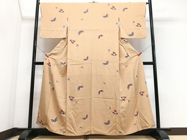 平和屋着物■上質な小紋　舞蝶文　鬼しぼ縮緬　正絹　逸品　CABM2257xe