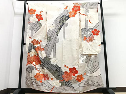 平和屋着物■豪華振袖　駒刺繍　絞り　立波舞梅文　金彩　正絹　逸品　CABM2262xe