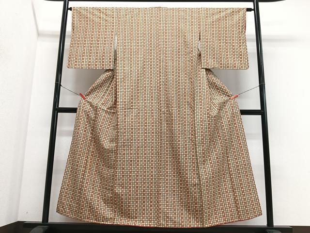 平和屋着物■上質な紬　格子草花文　逸品　CABM2267xe