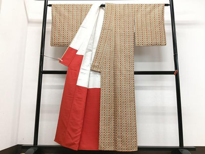 平和屋着物■上質な紬　格子草花文　逸品　CABM2267xe