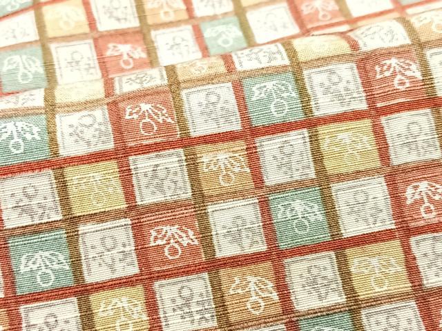 平和屋着物■上質な紬　格子草花文　逸品　CABM2267xe