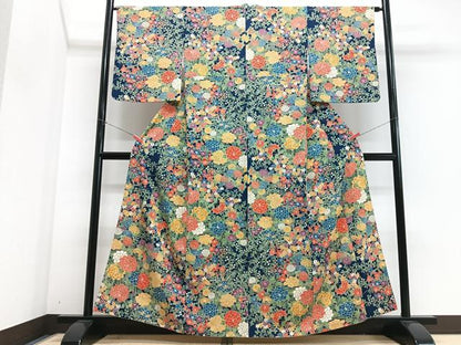 平和屋着物■上質な小紋　枝花文　鬼しぼ縮緬　正絹　逸品　CABM2305xe