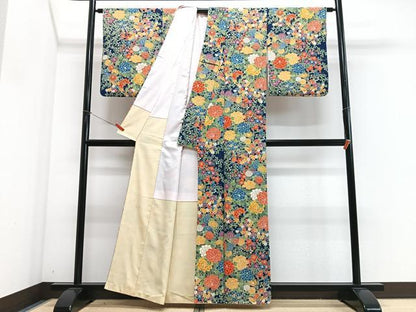 平和屋着物■上質な小紋　枝花文　鬼しぼ縮緬　正絹　逸品　CABM2305xe