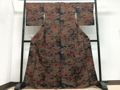 平和屋着物■上質な小紋　風景文　黒地　鬼しぼ縮緬　正絹　逸品　CABM2310xe
