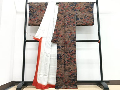 平和屋着物■上質な小紋　風景文　黒地　鬼しぼ縮緬　正絹　逸品　CABM2310xe