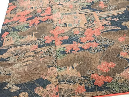 平和屋着物■上質な小紋　風景文　黒地　鬼しぼ縮緬　正絹　逸品　CABM2310xe