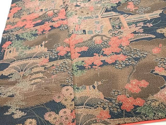平和屋着物■上質な小紋　風景文　黒地　鬼しぼ縮緬　正絹　逸品　CABM2310xe