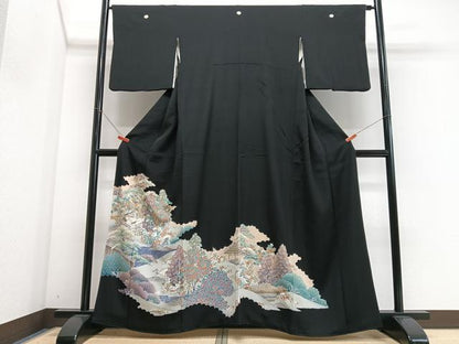 平和屋着物■豪華黒留袖　駒刺繍　飛鶴風景文　金彩　正絹　逸品　CABM2317xe