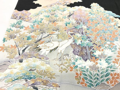 平和屋着物■豪華黒留袖　駒刺繍　飛鶴風景文　金彩　正絹　逸品　CABM2317xe
