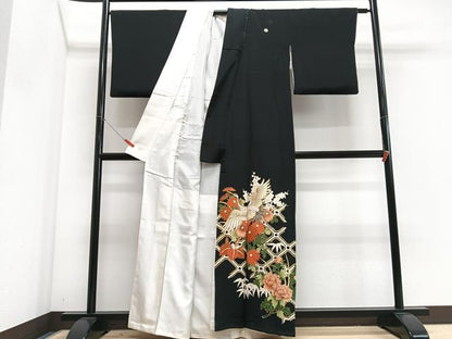 平和屋着物■豪華黒留袖　駒刺繍　飛鶴花文　金彩　正絹　逸品　CABM2318xe