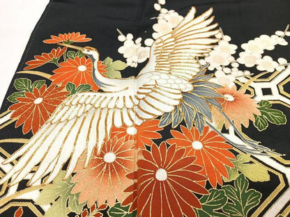 平和屋着物■豪華黒留袖　駒刺繍　飛鶴花文　金彩　正絹　逸品　CABM2318xe