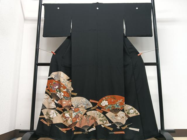 平和屋着物■豪華黒留袖　扇面鴛鴦花文　金彩　正絹　逸品　CABM2327xe