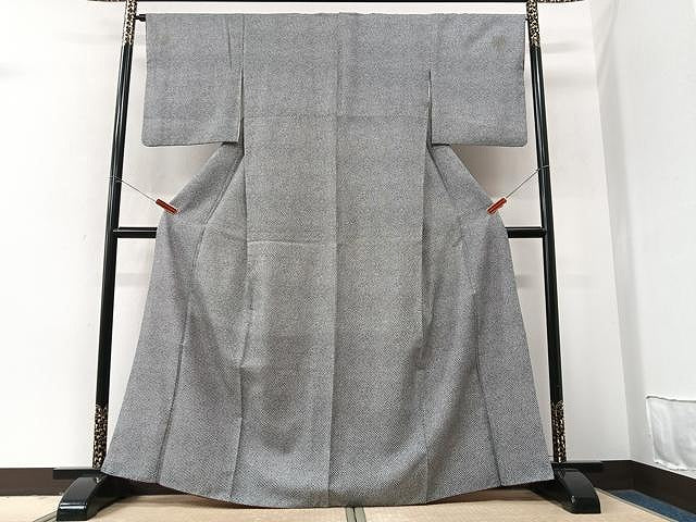平和屋着物■上質な小紋　鹿の子文様　黒地　洗える着物　CABM2356xe