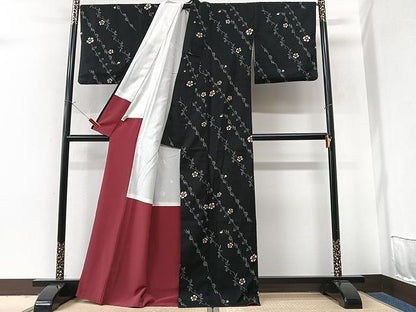 平和屋着物■小紋　枝桜文　黒地　洗える着物　CABM2357xe