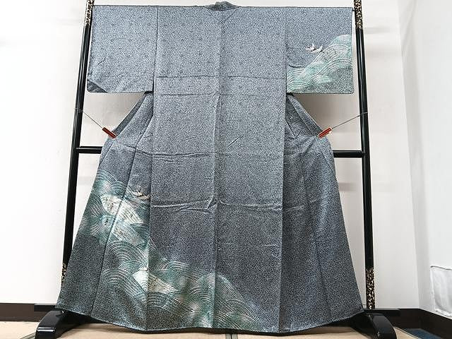 平和屋着物■訪問着　刺繍　飛鶴立波文　たたき染め　正絹　逸品　未使用　CABM2362xe