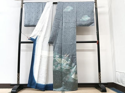 平和屋着物■訪問着　刺繍　飛鶴立波文　たたき染め　正絹　逸品　未使用　CABM2362xe