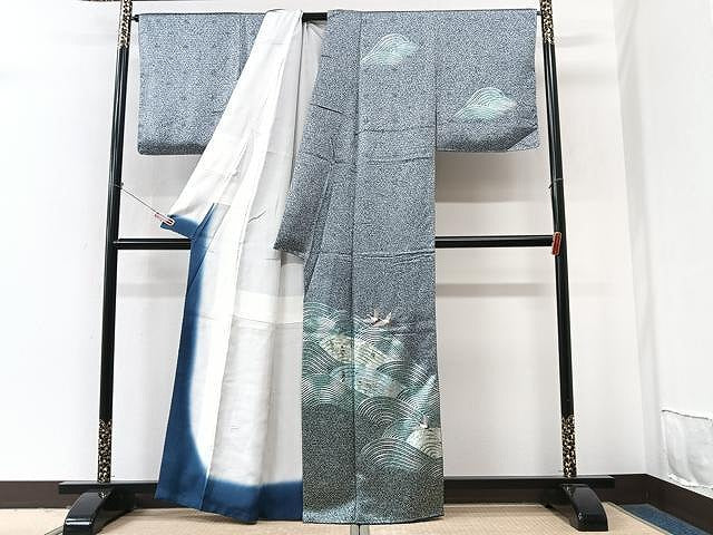 平和屋着物■訪問着　刺繍　飛鶴立波文　たたき染め　正絹　逸品　未使用　CABM2362xe
