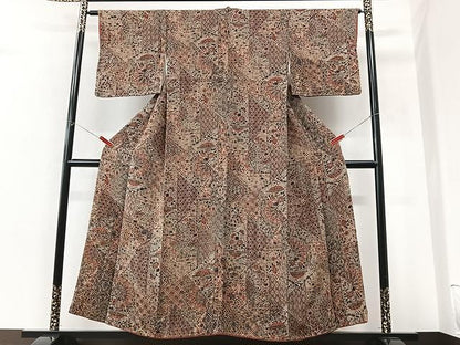 平和屋着物■上質な小紋　切嵌更紗花文　鬼しぼ縮緬　正絹　逸品　CABM2369xe