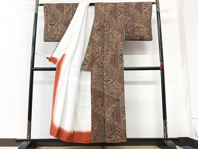 平和屋着物■上質な小紋　切嵌更紗花文　鬼しぼ縮緬　正絹　逸品　CABM2369xe