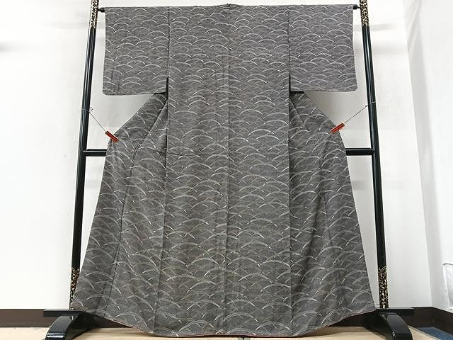 平和屋着物■訪問着　科草文　鮫小紋柄　黒地　正絹　逸品　CABM2373xe