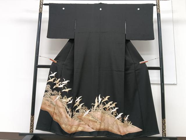 平和屋着物■豪華黒留袖　駒刺繍　飛鶴松文　正絹　逸品　CABM2394xe