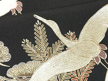 平和屋着物■豪華黒留袖　駒刺繍　飛鶴松文　正絹　逸品　CABM2394xe