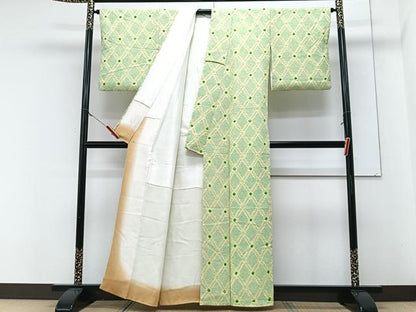 平和屋着物■上質な小紋　総絞り　菱文　正絹　逸品　CABM2395xe
