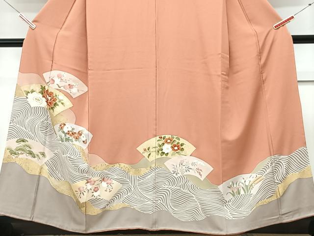 平和屋着物■色留訪問着　駒刺繍　地紙立波はな文　金銀彩　正絹　逸品　CABM2400xe