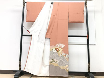 平和屋着物■色留訪問着　駒刺繍　地紙立波はな文　金銀彩　正絹　逸品　CABM2400xe