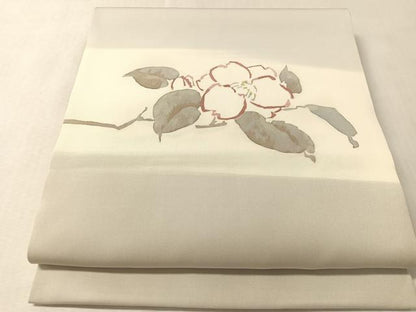 平和屋着物●塩瀬　九寸開き名古屋帯　ろうけつ染　枝椿　金銀彩　正絹　逸品　CABM2806vp