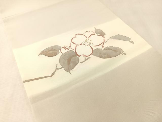 平和屋着物●塩瀬　九寸開き名古屋帯　ろうけつ染　枝椿　金銀彩　正絹　逸品　CABM2806vp