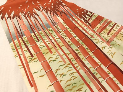 平和屋着物●塩瀬　九寸名古屋帯　ろうけつ染　竹林　正絹　逸品　CABM2807vp
