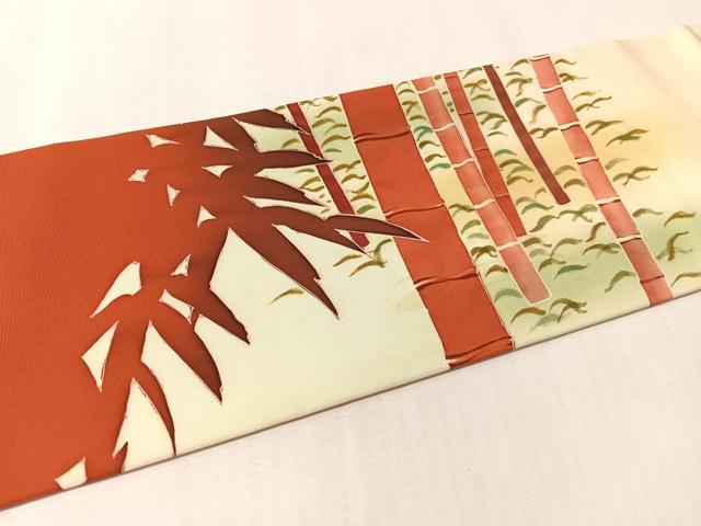 平和屋着物●塩瀬　九寸名古屋帯　ろうけつ染　竹林　正絹　逸品　CABM2807vp